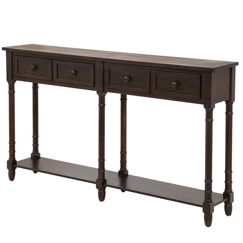Solid Wooden Console Sofa Table, With 2 Drawers, Bottom Storage Shelves, Easy Assembly, Farmhouse Console Sofa Table