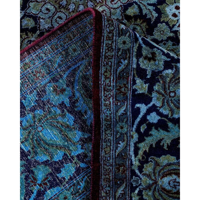Overton Hand Knotted Wool Vintage Inspired Modern Contemporary Overdyed Blue Area Rug - 6' 3" x 9' 0"
