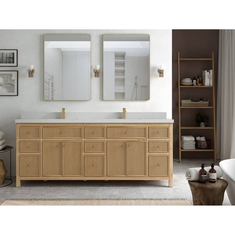 Willow Collections 84 in. W x 22 in. D Sonoma Teak Double Sink Bathroom Vanity with Countertop