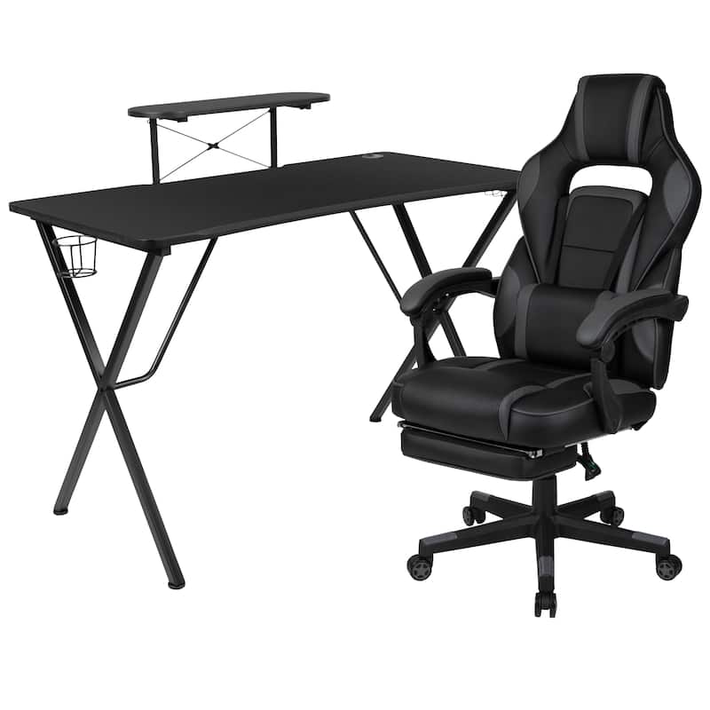 Gaming Bundle-Cup/Headphone Desk & Reclining Footrest Chair