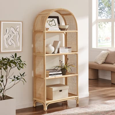 Celeste 67 Inch Tall Arched Natural Rattan Bookshelf