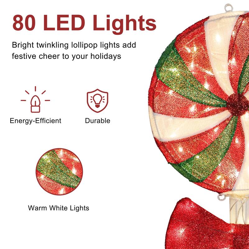 Puleo International 3' Pre-Lit Lollipop Christmas Holiday Decor with 80 Warm White Twinkling LED Lights