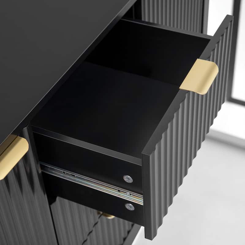 Wave Pattern Sideboard Cabinet with 3 Drawers, Soft-Close Doors & Adjustable Shelves, Entryway Storage Console
