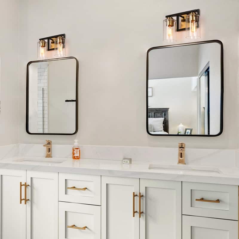 Modern Black Gold 3-Light Bathroom Vanity Lights Wall Lighting with Seeded Glass Shade