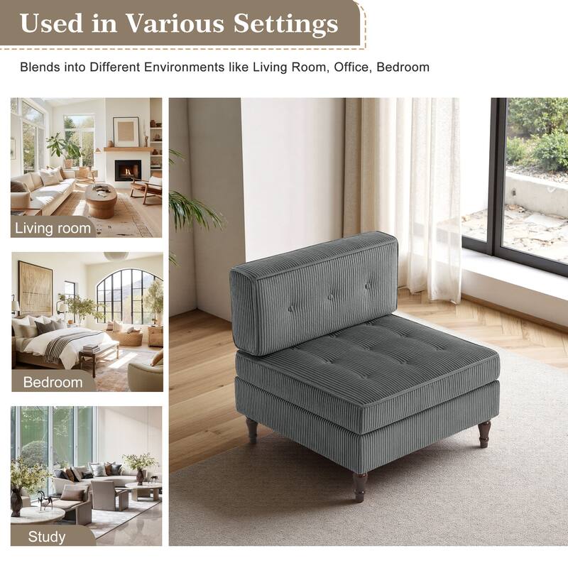 Modular Corduroy Armless Chair Upholstered Lounge Sofa