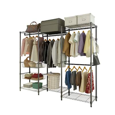Large Closet Organizer Metal Garment Rack with Baskets and Shelves