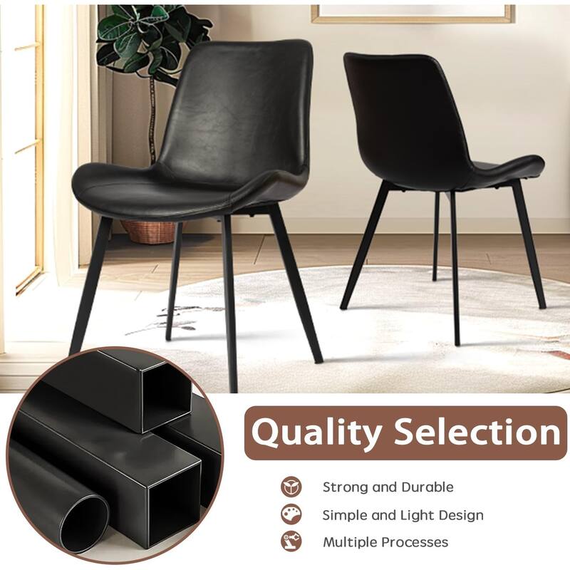CangLong Mid Century Dining Chairs with Soft PU Leather Cushion Seat&Metal Legs,Set of 2,Black