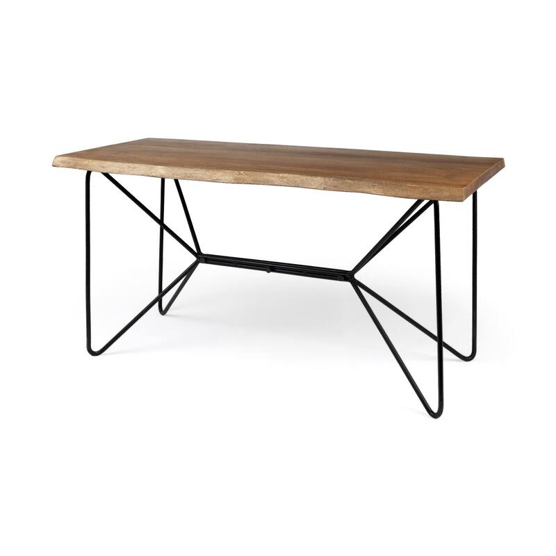 Papillion IV Natural Solid Wood w/Live Edge & Iron Base Desk - Natural Brown