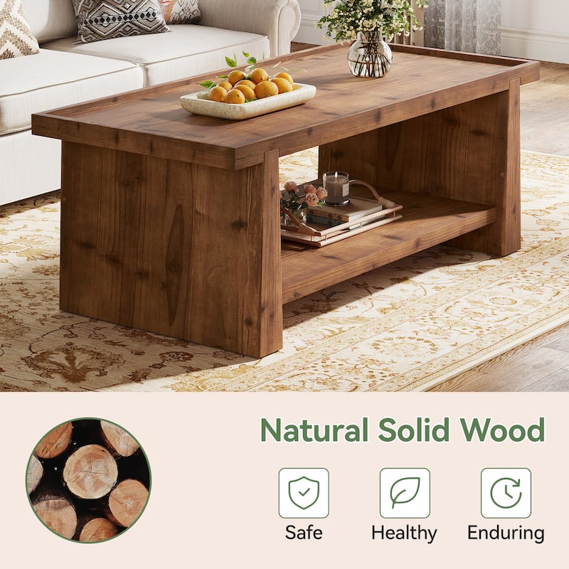 Solid Wood Coffee Table, 47.24" Rustic Farmhouse Coffee Table