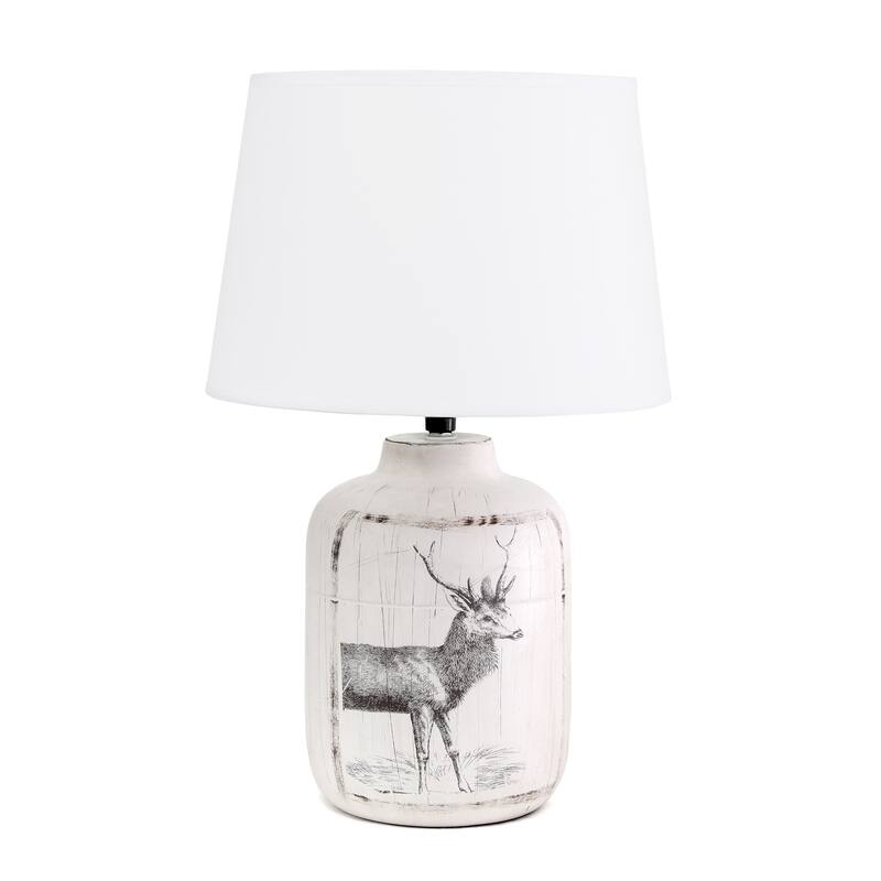 Reindeer Ceramic Table Lamp with Tapered Drum Shade - 17.75" - White