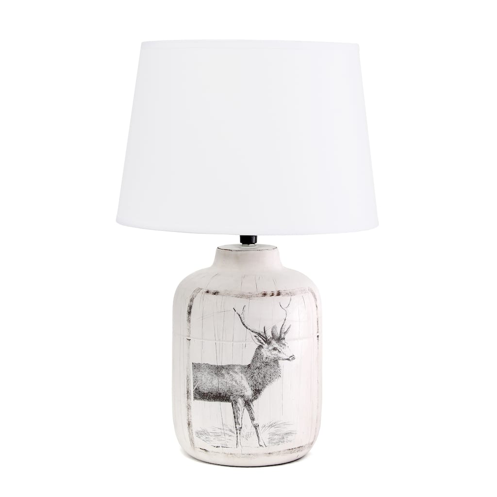 Reindeer Ceramic Table Lamp with Tapered Drum Shade - 17.75" - White