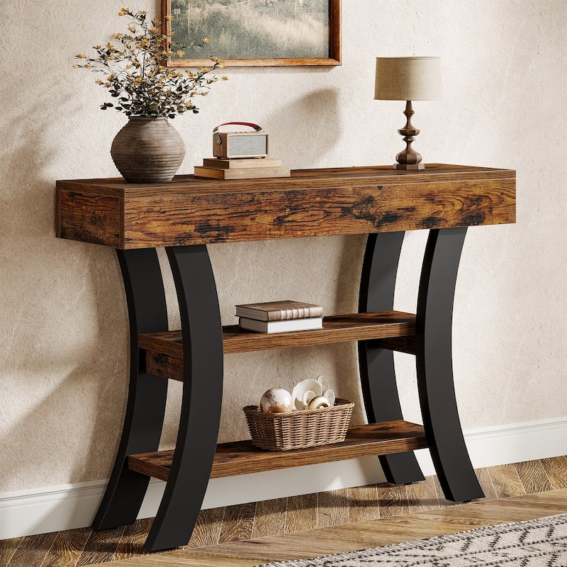 41-Inch Small Console Table with Curved Frame - Rustic Brown