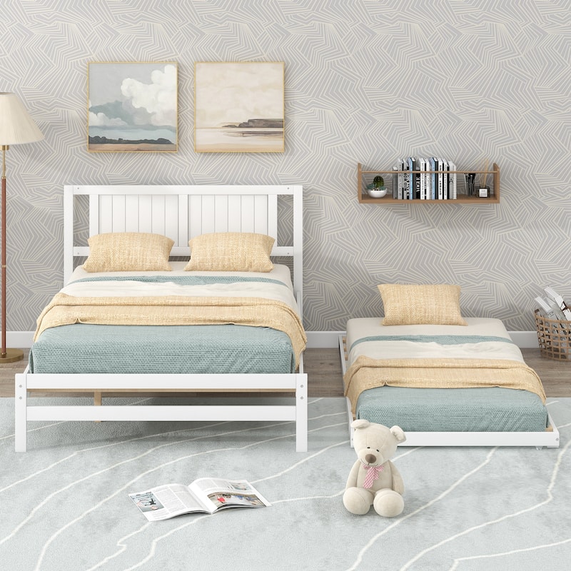 Full Size Platform Bed with Adjustable Trundle