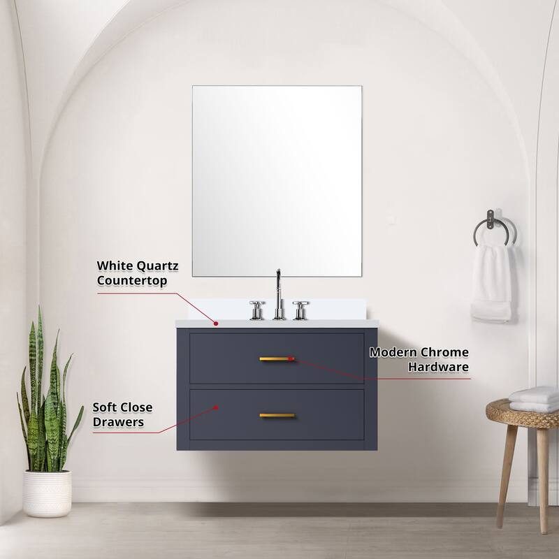 Castor Bath Vanity with Quartz Top, Sink, Mirror and Faucet