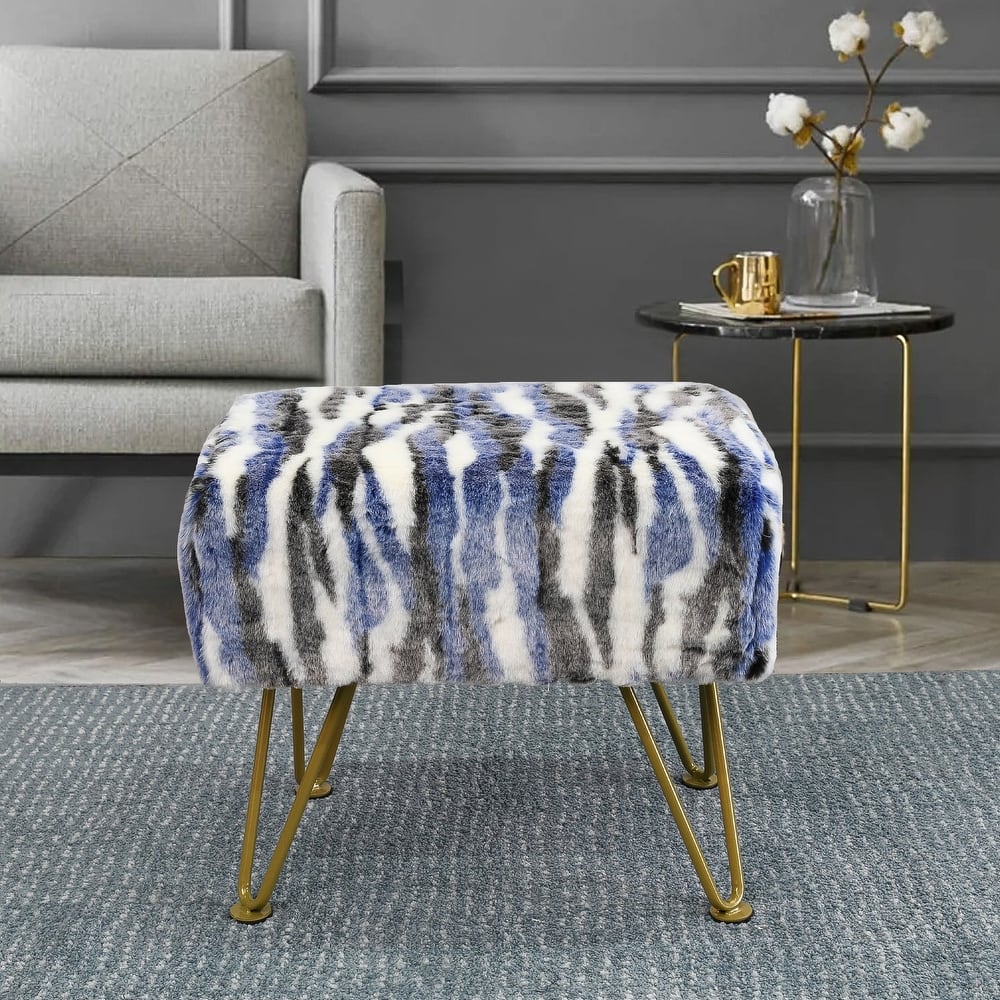 Home Soft Things Multi Jacquard Fauxfur Rectangle Ottoman