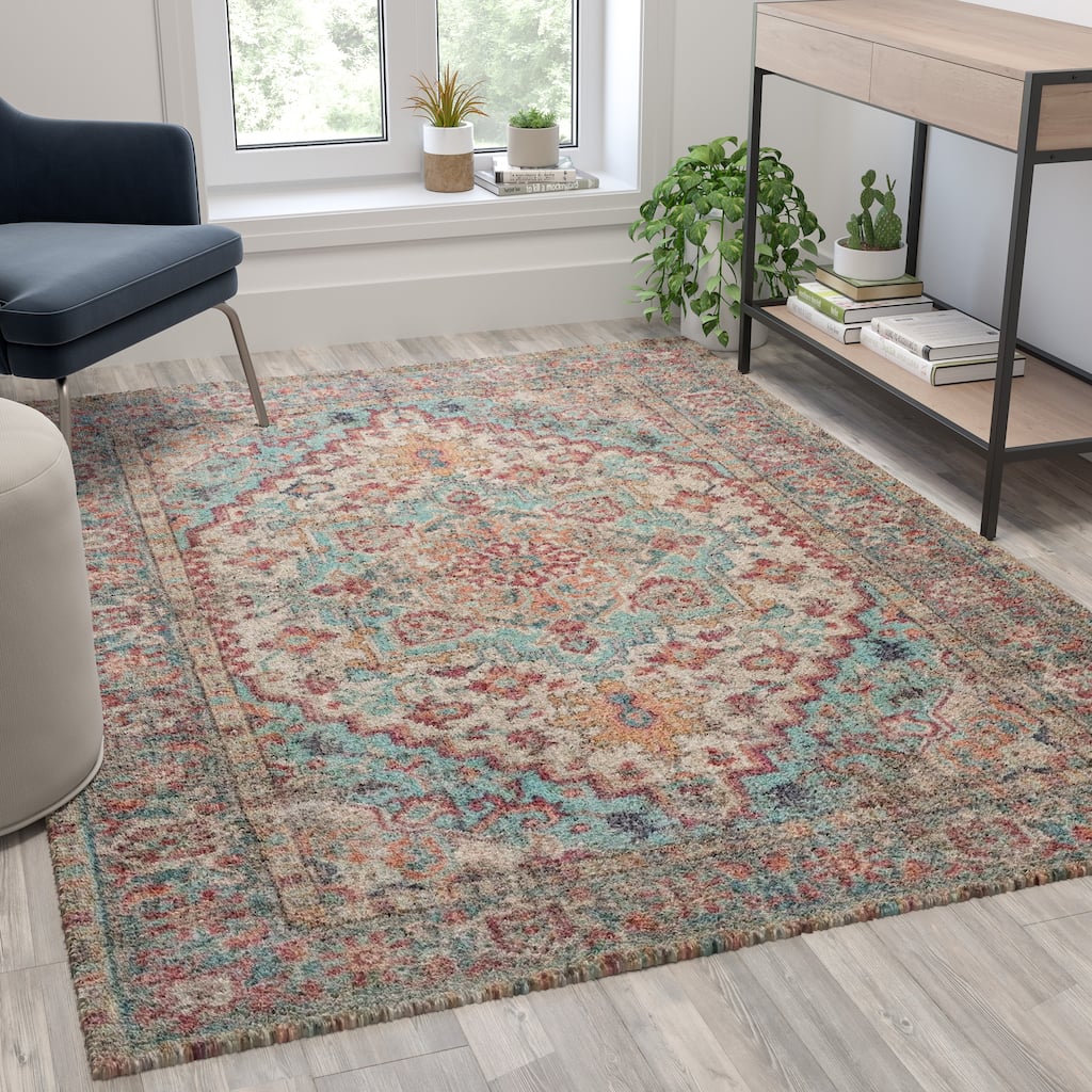 Indoor Polyester Vintage Medallion Area Rug