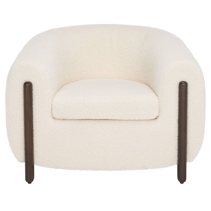 SAFAVIEH Couture Yauheniya Barrel Back Accent Chair - 38 In. W x 34 In. D x 28 In. H - 38Wx34Dx28H - Ivory/Dark Brown
