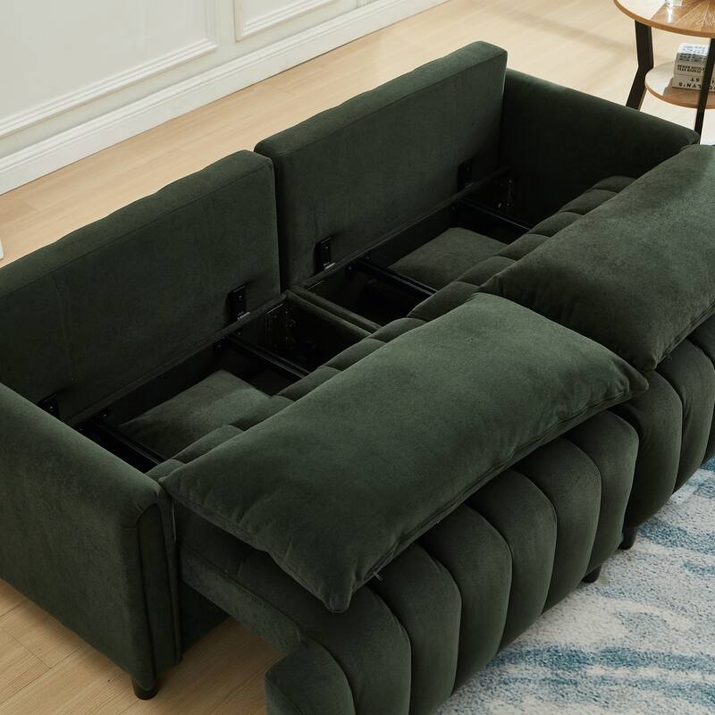 Futon Loveseat Couch Convertible into Sleeper Sofa Bed with Hidden Storage and Adjustable Backrest, Modern Loveseat Sleeper