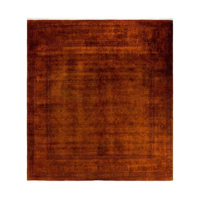 Overton Hand Knotted Wool Vintage Inspired Modern Contemporary Overdyed Orange Square Area Rug - 9' 11" x 10' 10"