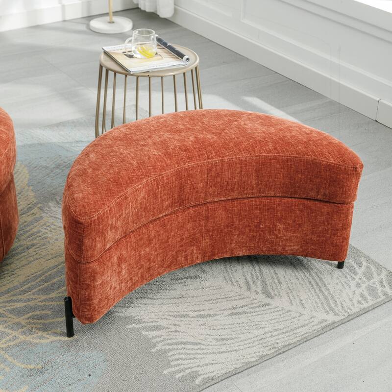 32.7" W Upholstered Half Crescent Moon Storage Ottoman