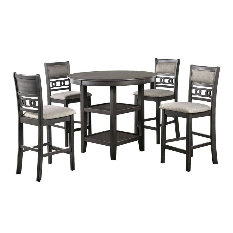 5 Piece Counter Height Table with Open Geometric Back Chairs, Gray