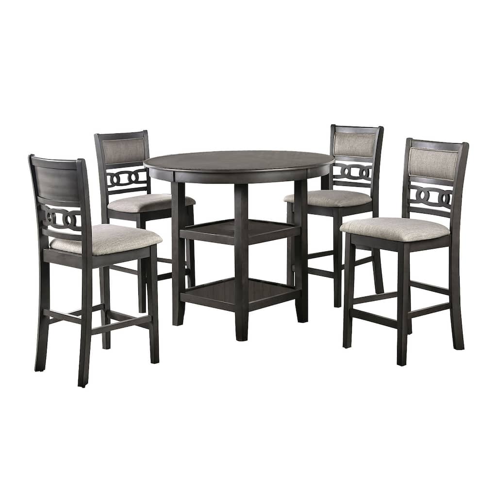 5 Piece Counter Height Table with Open Geometric Back Chairs, Gray
