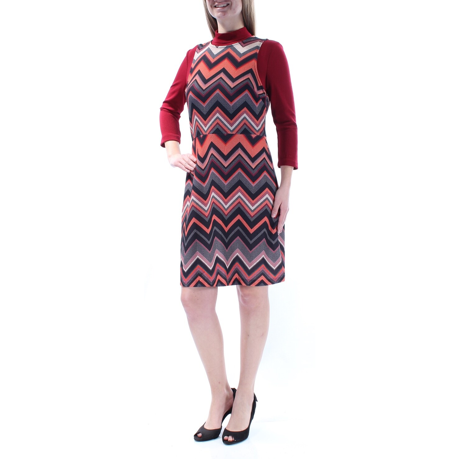 Shop Eci Womens New 1351 Red Chevron Long Sleeve Turtle Neck Sheath Dress M B B Free Shipping On Orders Over 45 Overstock 21349682