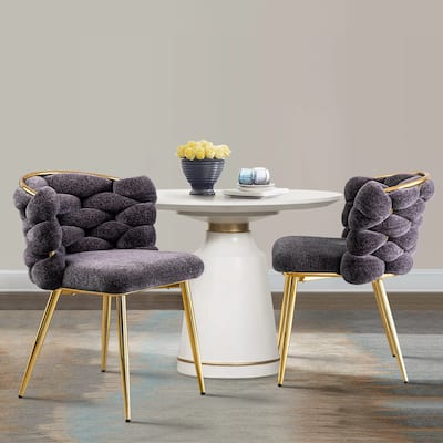 Upholstered Dining Chair Modern Knot Woven Accent Chairs Set of 2
