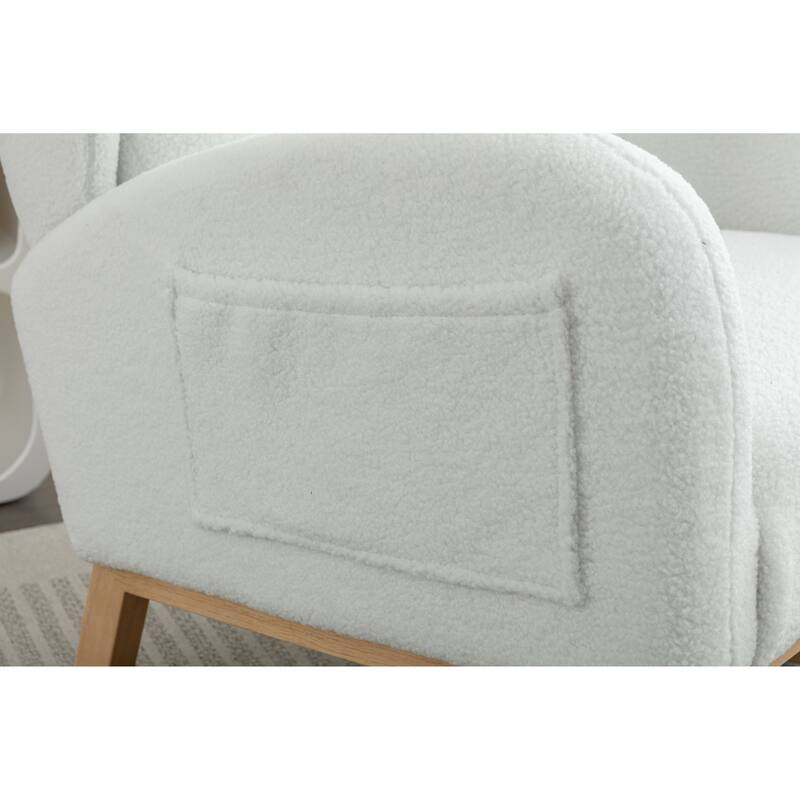 Anmytek Ivory Teddy Fabric Rocking Chair with Wooden Legs - Comfort Accent Rocker