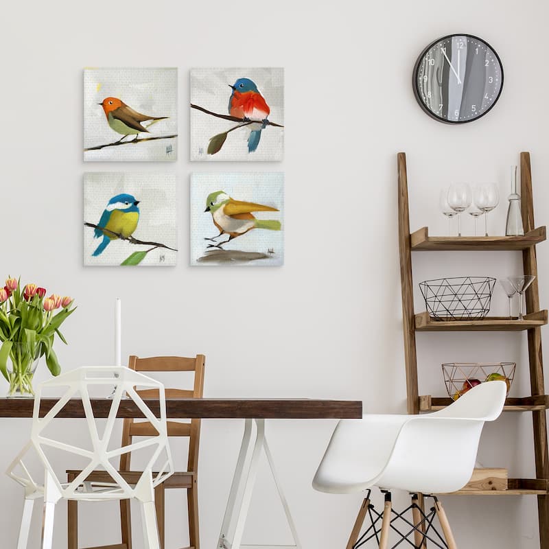 Bluebird No. 21, Chickadee No. 143, Coming in for a Landing, Robin on a Wire by Angela Moulton Canvas Art Prints