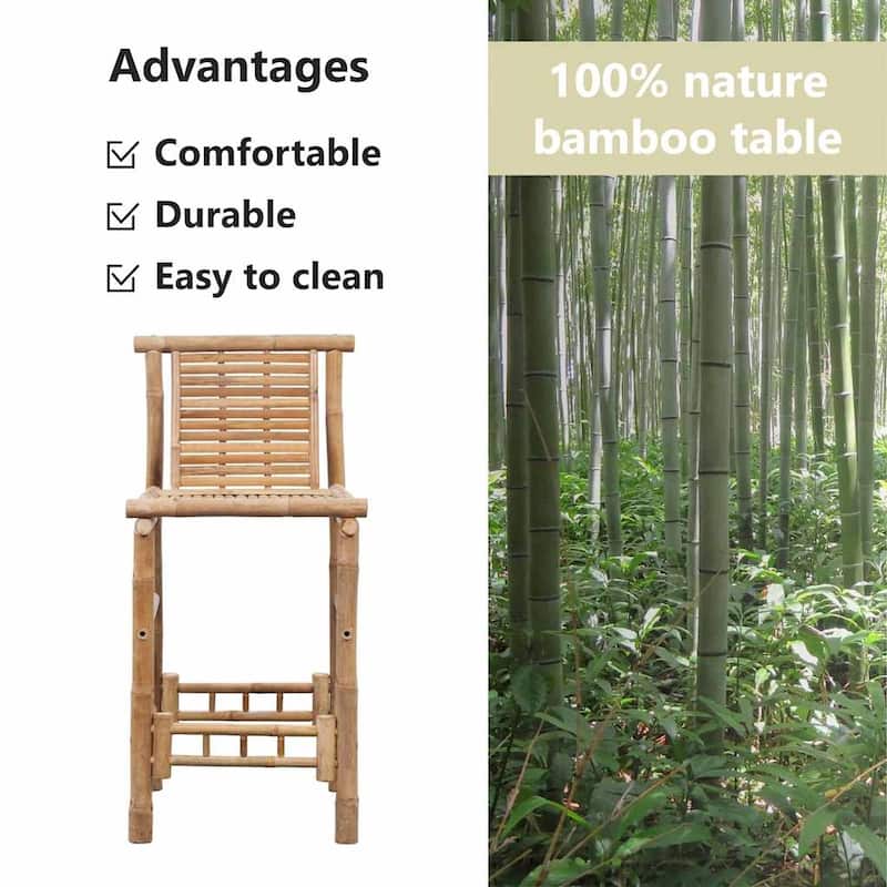 vidaXL Bamboo Bar Stools with Backs Set of 2, Brown - 20.9" x 17.7" x 40.2"