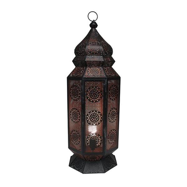 30 5 Black And Gold Moroccan Style Cut Out Floor Lantern Lamp