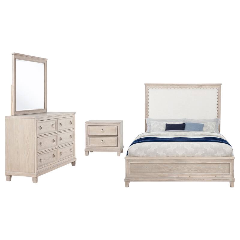 Pembroke Bedroom Set Washed Oak - Queen - 4 Piece