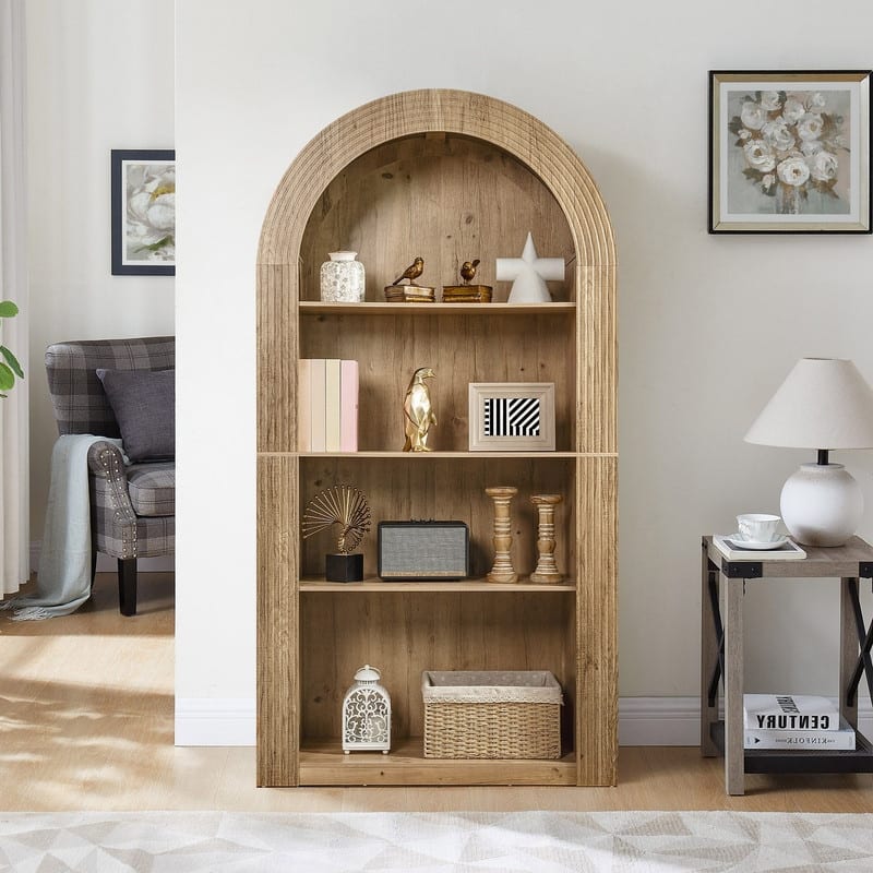 Mid Century Modern 78.74" Tall Arched Bookcase, 4-Tier Storage Shelf for Stylish Home Organization