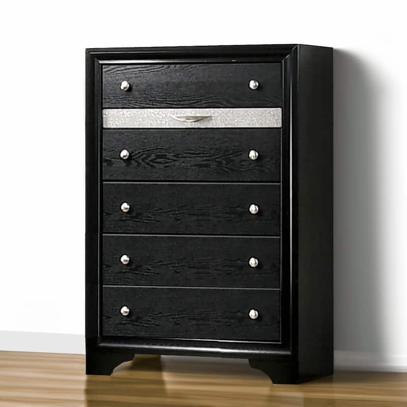 Chest with Silver Trim Accent and 1 Jewelry Drawer, Black