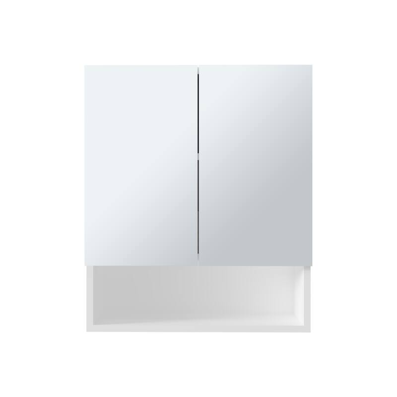 23" High White Double Door Medicine Cabinet with Three Adjustable Shelves and Open Shelf, Compact Bathroom Storage Solution