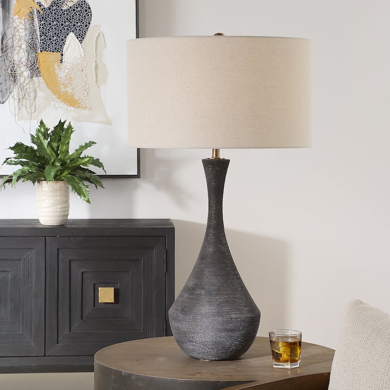 Horizontal Texture Table Lamp with Drum Shade - 34 - Green