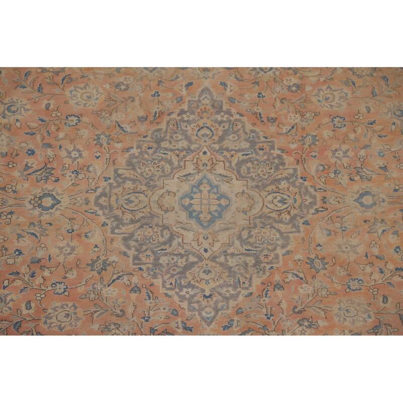 Hand Knotted Oriental 100% Wool Carpet Traditional Floral Oranges & Rust Mashad Area Rug - 10' 2'' X 6' 9''