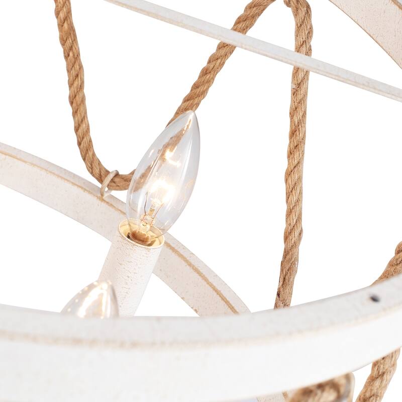 19.68 in. 5-Light Metal Hemp Rope Candlestick Semi-Flush Mount Light Ceiling Light for Kitchen Island