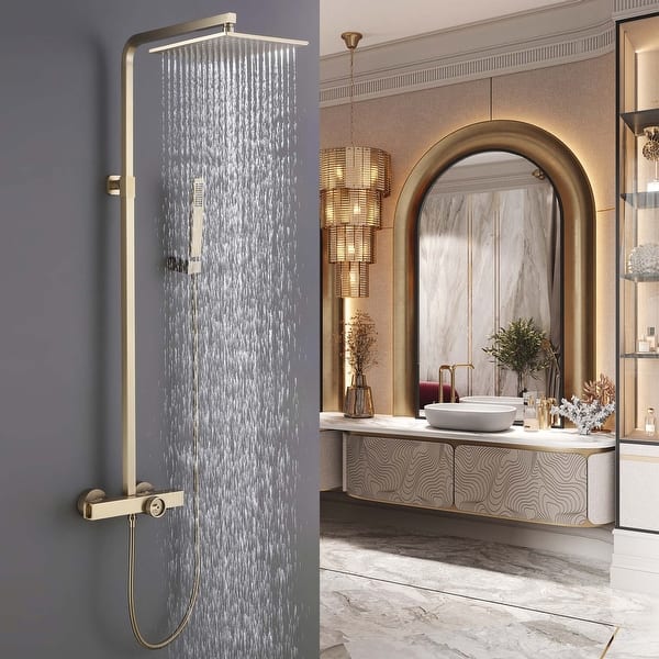 Wall-Mounted Thermostatic Multi-function Shower System with Rough-In Valve - Brushed Gold RB1201