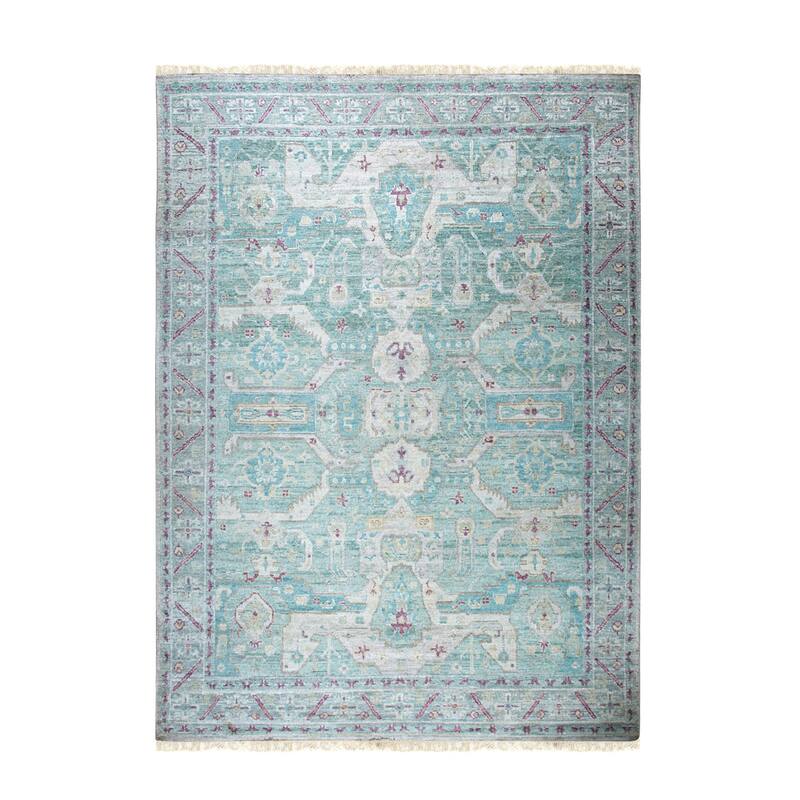 Hand-Knotted Natural Silk Oushak Rug, 10' x 14', Green/Duck Green Area Rug, Elegant Handcrafted Soft Texture - L