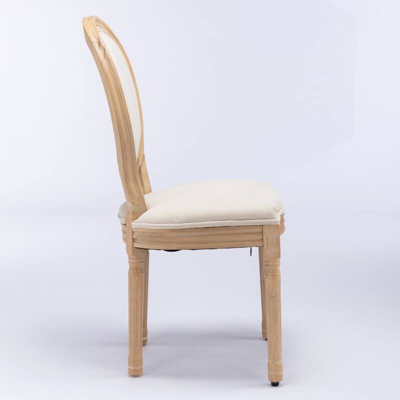 French Style Solid Wood Frame Antique Painting Linen Fabric Back Dining Chair