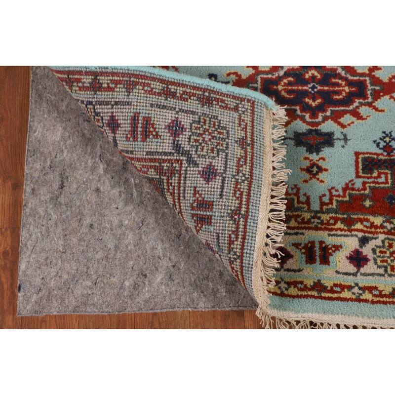 Light Blue Geometric Viss Indian Foyer Rug Handmade Wool Carpet - 2'11"x 4'9"