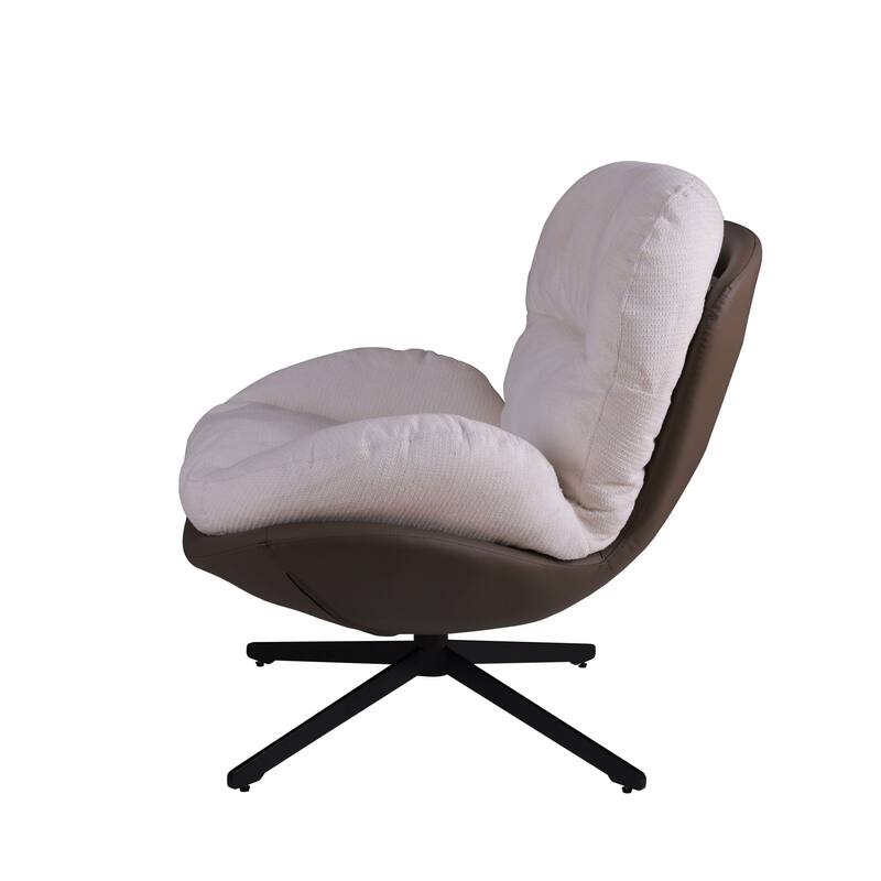 Modern 32.25" Chenille 360° Swivel Lounge Chair with Faux Leather Metal Base Frame