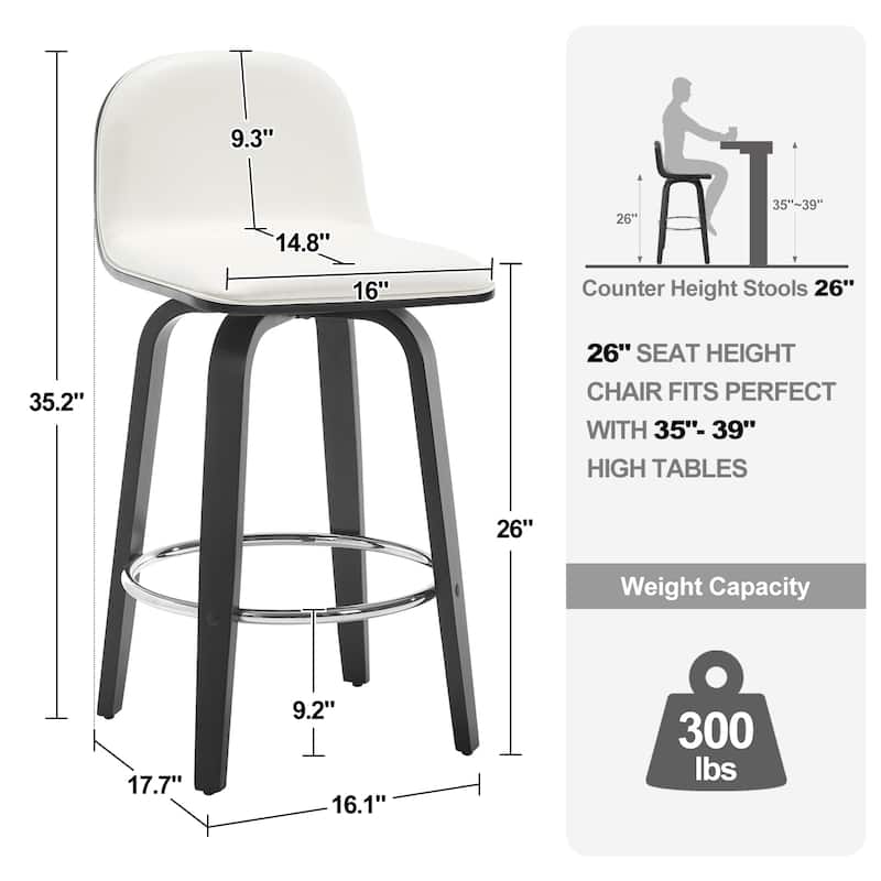 Faux Leather Upholstered Swivel Counter/ Bar Stools with Wood Frame