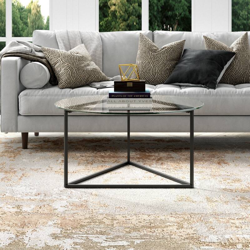 35 Inch Glass Round Coffee Table with Steel Base for Living Room Decor - 35” x 35” x 18”