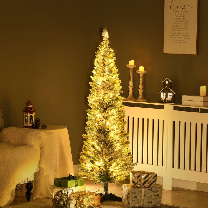 5FT Tall Pre-Lit Slim Artificial Christmas Tree with 110 Warm White LED Lights & 294 Tips