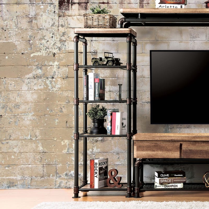 Wini Industrial Black Metal 4-Shelf Pier Shelf by Furniture of America - Antique Black