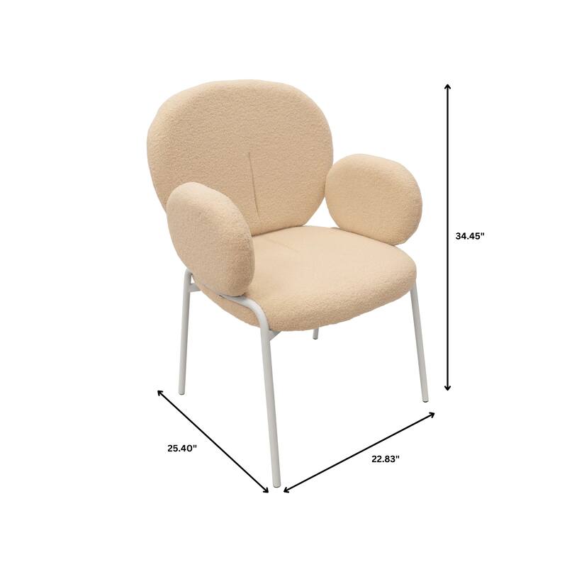 Celestial Modern Boucle Dining Side Chair with White Powder Coated Iron Frame Kitchen Chair Set of 2