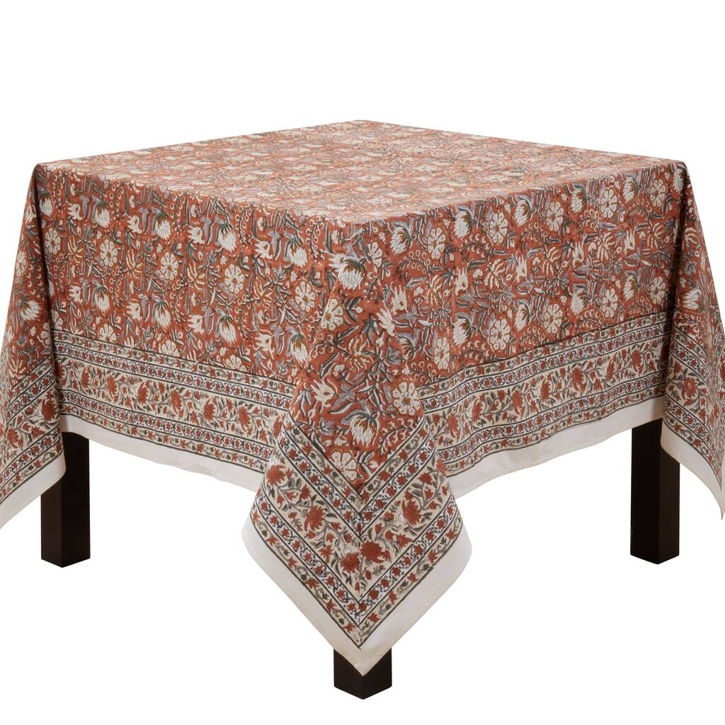 Timeless Printed Floral Tablecloth with Coordinating Border Detail for Refined Everyday Dining and Entertaining - 70"